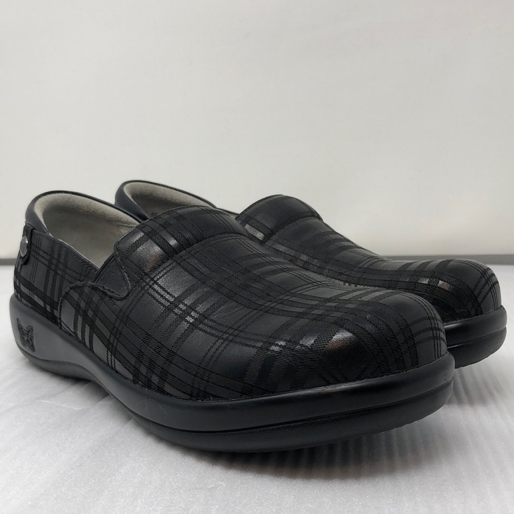 Alegria Clogs Women’s Size 41 Black Plaid Leather Uppers Slip On Leather Lining